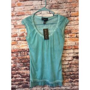 NWT Aqua Blue Gretty Zueger Mesh Blouse Top Women’s Size Small